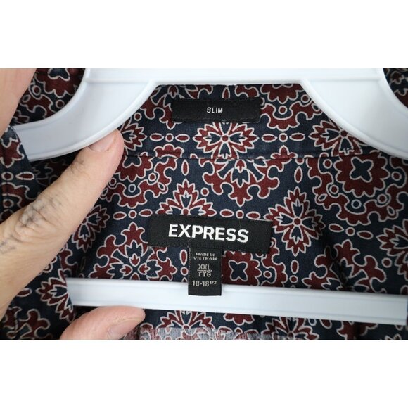 Express Mens Size 2XL XXL Slim Geometric Tapestry Collared Button Shirt Cotton - Picture 5 of 11